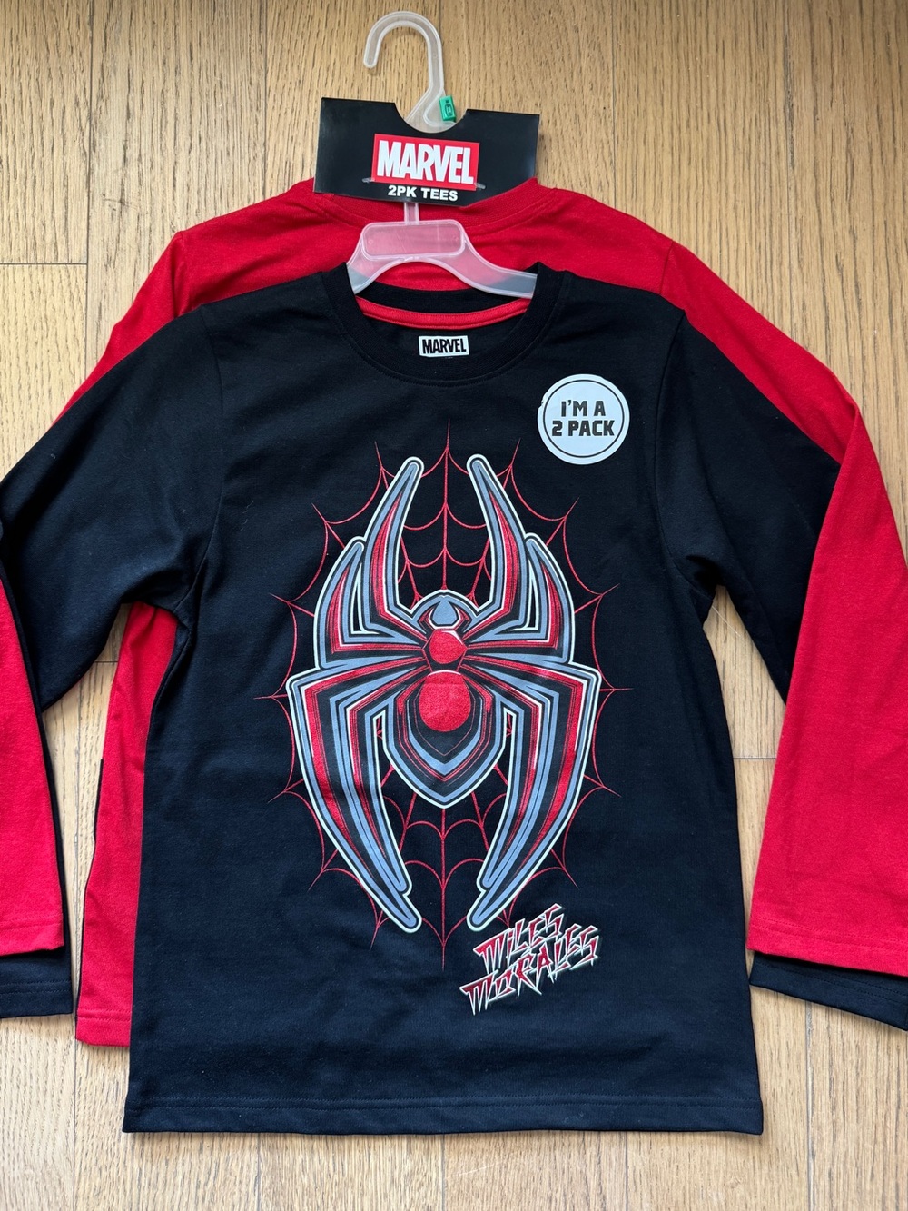 Spider-Man 2 Pack Long-sleeve  T-shirt Set - Blk Red Boys Tees NWT Sz M (10-12)